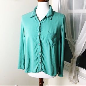 Splendid Mixed Media Sz Large Green Button Down